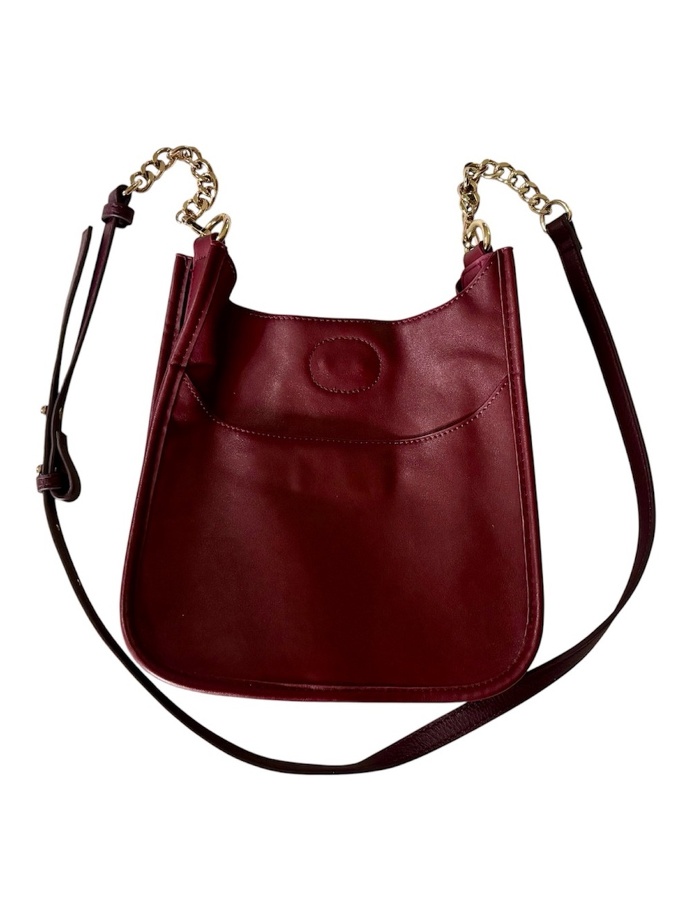 ah·dorned Vegan Smooth Leather Messenger Crossbody Bag Burgundy Gold Chain